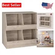 Greige Kids Toy Storage Cabinet - Easy Assembly 4 Shelf Bookshelf for Toddlers