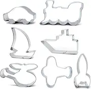 Transport Cookie Cutter Set,7pcs Cookie Cutter Train Cookie Cutter Car Airplane Rocket Boat Sailboat Sandwich Cutter Train-Stainless Steel