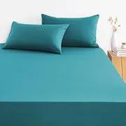 Wake In Cloud - Queen Fitted Sheet Set, 1000TC Ultra Soft Microfiber Bedding, Extra Deep Fitted Sheet & 2 Pillowcases, 3 Pieces, Teal, Queen Size