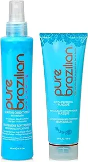 PURE BRAZILIAN Nourishing Hair Treatment Bundle - Deep Conditioning Mask (8oz) & Leave In Conditioner for Restoring Hair Health and Shine (6.78 Oz)