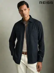 Reiss Navy Crawford Twin-Pocket Button-Through Overshirt (AC9356) | $240