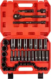 WETT 1/2" Drive Impact Socket Set, 40Pcs Metric Socket Wrench Set 8-32mm, Heavy