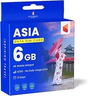 SimCorner Asia Travel SIM Card (6GB, 10 Days) - 3-in-1 Data SIM: Standard, Micro, Nano Compatible w/Unlocked Phones - Prepaid Hotspot/Tethering SIM Card for Travel