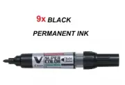 PILOT V SUPER COLOR PERMANENT MARKER BULLET TIP - 9x BLACK ink