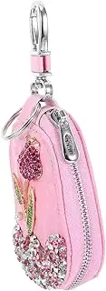 COSMEVIVI Car Key Fob Holder with Rhinestone Rose Design Elegant Key Protector Sleeve for Remote Keychain Stylish PU Accessory Case
