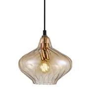 Mitchell Ribbed Amber Glass Brass Pendant Light