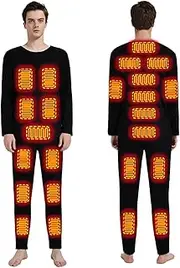 [IMYOGI] Cozy 24 Areas Heating Thermal Underwears, USB Battery Power 3 Gear Temperature Warm Baselayer Shirt Pant for Man Woman