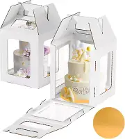 Tall Cake Boxes with Cake Board,10X10X12 Inches Large Tiered Cake Car 2 Packs