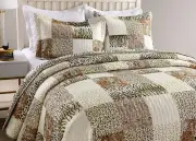 Brown Ivory Black Safari Patchwork 3 pc Quilt Set Full Queen Cal King Bedspread