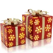 Christmas Lighted Gift Boxes, Metal Set of 2 Light Up Presents Christmas Deco...
