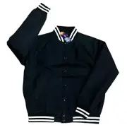 Men's Black Satin Blank bomber Varsity Jacket, Size Large, New With Tags