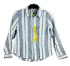 Orvis Ladies Long Sleeve Linen Blend Top island stripe light blue Small