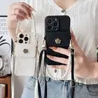For iPhone Samsung Crossbody Wallet Case Holder Pearl Strap Phone Cover Card Bag