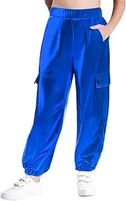 [Choomomo] Kids Jazz Hip Hop Dance Pants Shiny Metallic Joggers Holographic Trousers Sparkly Cargo Sweatpants
