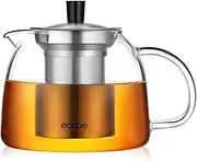 ecooe 1000ml(33oz) Glass Teapot with Removable Stainless Steel Infuser for Stovetop Safe, Glass Blooming Tea Pot for Loose Tea, Glass Tea Kettle with Strainer, Large Clear Teapot for Tea Party