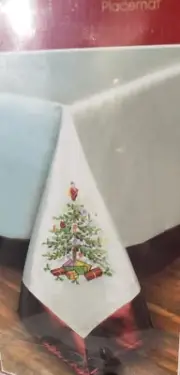 NEW Embroidered Spode Christmas Tree Tablecloth 60” X 102” Oval Or Oblong