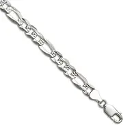 [JewelryWeb] 925 Sterling Silver 7.0mm Flat Sparkle Cut Pave Figaro Chain Bracelet Link-Bracelet for Women and Men