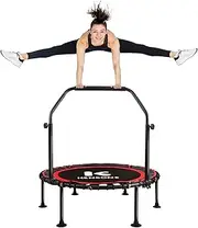 K KENSONE 40" Mini Rebounder for Adults with Bungee Cords, 450LBS Quiet Indoor Exercise Trampoline with Adjustable Foam Handle Bar for Gym Workout, Home Fitness, Red