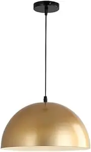 Dome Semicircle Gold Pendant Lamp, Metal Iron Industrial Style Ceiling Lighting Fixture, Vintage Farmhouse Hanging Lamp, Pendant Light for Kitchen Island Dining Table Bar Counter Laundry Room (11.8in)