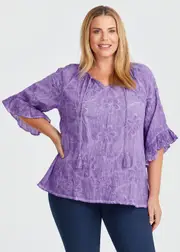 [Virtuelle] Taking Shape Cotton Pigment Embroidered Top Size 16 in Purple Sapphire - Plus Size Women's Tops & T Shirts Purple Sapphire