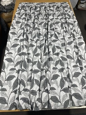 Blockout Custom Made Box Pleat Curtains -Grey Botanic -Ex Display 130 cm x 250