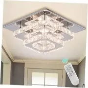 Mini Chandelier LED Crystal Ceiling Light 2 Layers Flush Mount Square Dimmable