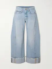 [B SIDES] B SIDES - Relaxed Cuffed Lasso Frayed Paneled Mid-rise Wide-leg Jeans - Light denim - 26 26 Blue