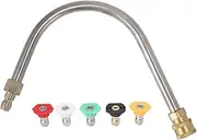 Pressure Washer Extension Wand, Stainless Steel Brass Wand, 4000psi 1/4 Inch Quick Connect Power Washer Curved Rod Spray Lance for Replacement (U Shaped with 5 Nozzles)