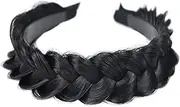 STHEJFB Wide Braided Headband Hoop Fashion Hair Accessories Elastic Non-slip Band for Women and Girl (Black)
