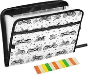 Folder with Closure 13 Pockets A4 Letter Size with Zipper Closure for Office School Black and White Motorcycle carpeta de