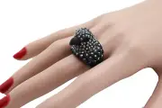Women Black Metal Ring Bird Head Eagle Fashion Jewelry Elastic Band