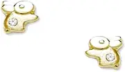 [JewelryWeb] 14k Yellow Gold Enamel Screw Back Rabbit Earrings 6x7mm Stud Earring for Women