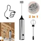 Handheld Electric Milk Frother with Stand, 2 Heads USB Rechargeable 3 Speeds New