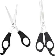 2pcs Flat Scissors Hair Scissors Thinning Shears Haircut Trimmer Sturdy Hair Shears Professional Hair Scissors Hairdressing Supply Hair Cutting Shear Black Stainless Steel