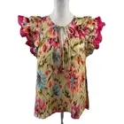 House of Harlow 1960 NWT Women's Khaki Ruffled Peasant BOHO ZOEY Top Size Medium