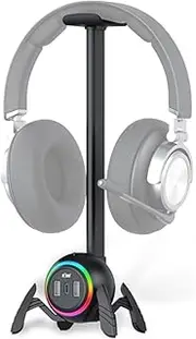 3 in 1 RGB LED Light Headphone Stand, Cool Spider Desk PC Gaming Gamers Accessories, with Built-in USB 2.0 Type C Port Hub, Headset Holder Hanger Hood Stand Shelf for All Headphones Size