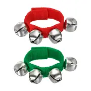 2 Pcs Wrist Bells, Jingle Bells Christmas Hand Bells with 4 Bells Green Red