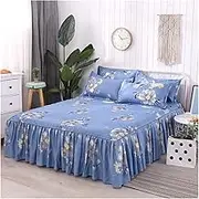 Elasticated Bed Skirt,Wrap Around Bed Skirts, Valance Sheet Double 3 Pieces/Set of Super Soft Printed Bed Skirt Pillowcase Princess Style Single Layer Lace for Home Decoration(Bk053 8,180x220cm)