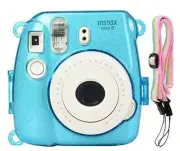 Instax Mini 8/9 ~ Instant Camera Hardshell Case - Blue Glitter w/ Shoulder Strap