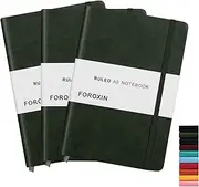 foroxin Lined Journal Notebook Dark Green Leather for Women Men 3 Pack 8.3 x 5.7 Large College Ruled 192 Pages 80gsm Hardcover Notebooks Work Home School with Elastic Band Closure and Ribbon Bookmark