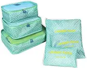 [Go2buy Australia] Go2buy 6pcs Travel Luggage Organizer Set Backpack Storage Pouches Suitcase Packing Bags (Green Dot)