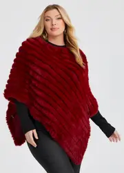 [Taking Shape] Taking Shape Fur Stripe Poncho in RED - Women's Accessories Red