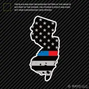 Distressed Thin Blue Red Line New Jersey State Shaped Subdued US Flag Sticker NJ