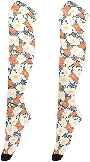 [FRODOTGV] Large Red FLOWER and white Knee-High Hosiery for Women Soft Extra Long Over Knee High Boot Stockings for Women Thighs High Socks, Red Flower and White