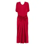 [Victoria Beckham] Victoria Beckham Gathered-detail Midi Dress 12 UK RED