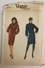 Vogue 8455 Vintage 80s Sewing Pattern Sizes: 12-14-16 Dress with pleated collar