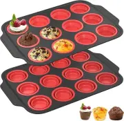 Silicone Muffin Pan with Metal Frame Cupcake Pans 12 Regular Size, 2 Packs