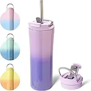 Bottle Bottle 20oz Insulated Coffee Tumblers with Dual-use Lid and Straw Double Walled Iced Travel Coffee Mug for Woman and Man Stainless Steel Tumbler with Handle(Purple Gradient