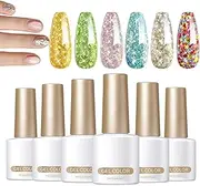 Glitter Gel Nail Polish - 6-Color Nail Manicure Kit UV LED Soak Off Glossy Finish 7ml,Hand Health Care Set, Long Lasting Sparkly Gel Polish For Studio