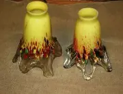 Pair of Hand Blown Glass Lamp Shade Green Mixed #2